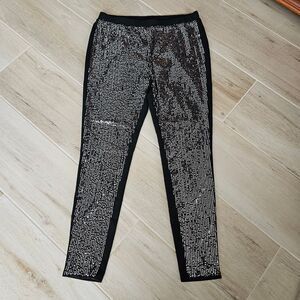 Women's Black and Silver Sequins Leggings Size 1XL New without Tags